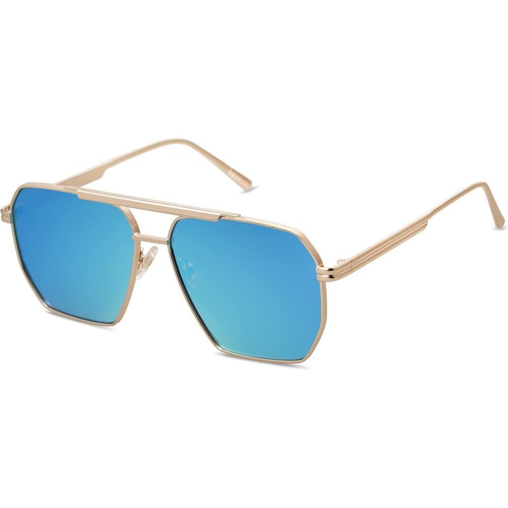 Unisex Blue Oversized Square Polarized Sunglasses for Vintage Shades Classic
